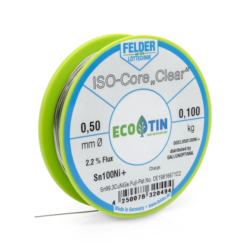 Felder Solder ISO Core Soldering Wire Clear Sn100Ni+ Sn99.3CuNiGe (0.5 mm to 100 g)