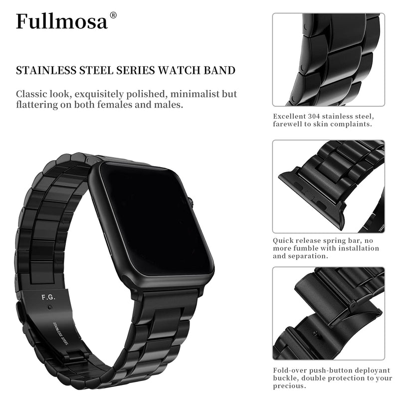 Fullmosa Compatible Stainless Steel Apple Watch Band 44mm/45mm/42mm Black with Case & Compatible Upgraded Metal Apple Watch Band 44mm/45mm/42mm with Case,Rose Gold