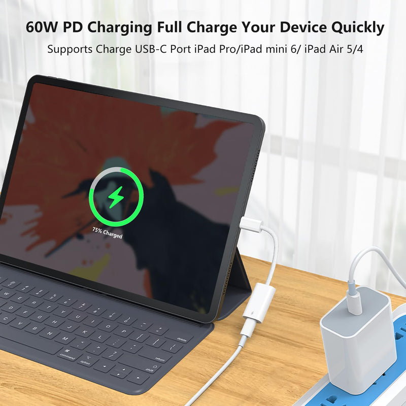 [AUSTRALIA] - Lightning to USB C Adapter, USB C Male to Lightning Female 60W PD Fast Charging Adapter for iPhone 16/16 Pro/15/15Pro/15+, iPad Pro/iPad Air 5/4, MacBook/Samsung and More Type C Devices -Only Charge White 