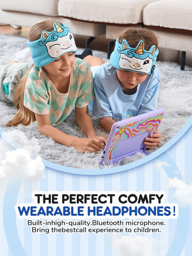 Kids Sleep Headphones Bluetooth Headband, Wireless & Wired Headband Headphones with Ultra-Thin Stereo Speakers for Toddlers Sleeping Airplane Travel BrightBlue
