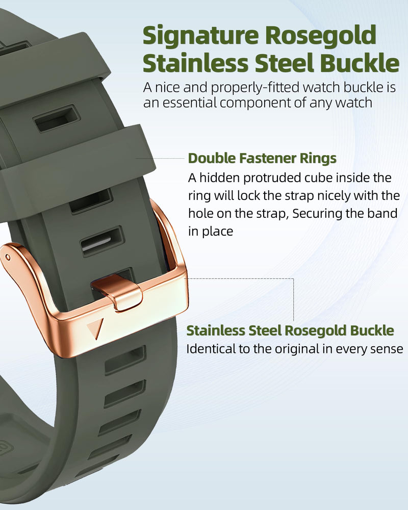 20mm Watch Band for Garmin fenix 5s 6s 7s, Quickfit 20 Bands Rose Gold Silicone BLACK and ARMY GREEN Bundle