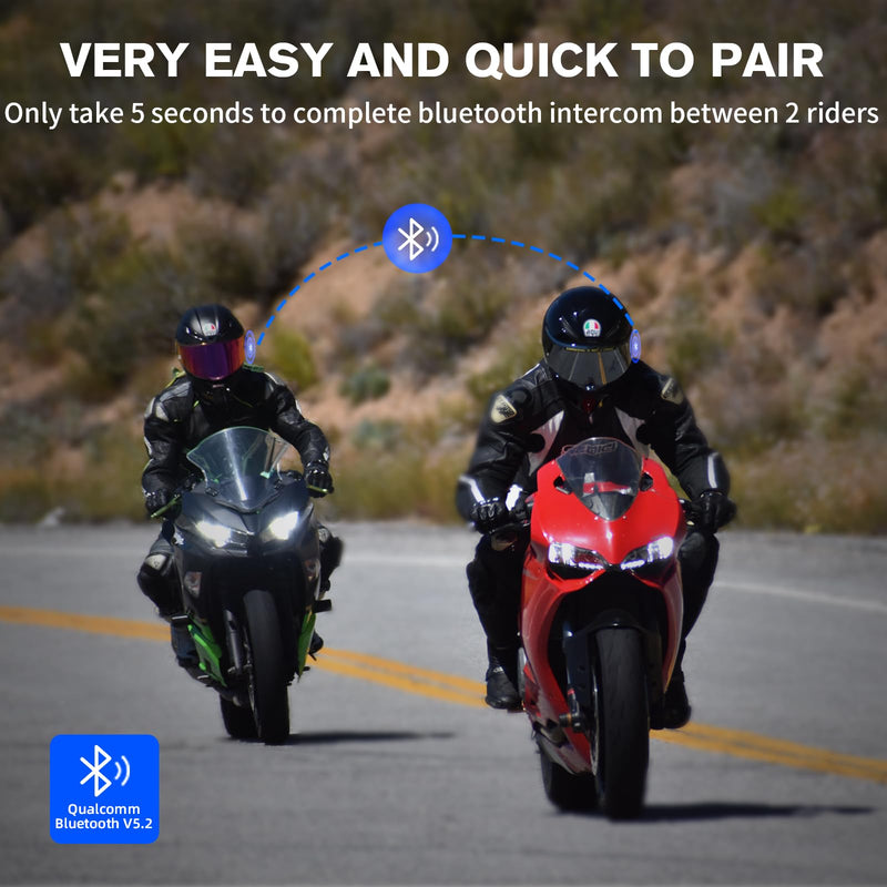XGP Motorcycle Bluetooth Headset V5.2 with Music Sharing, 2-Way Motorcycle Helmet Bluetooth with IP67 Waterproof, Helmet Communication Intercom Systems with Hi-Fi Speakers for ATV/Snowmobile, 1 Pack
