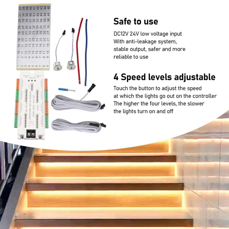 Bewinner 32 Channel LED Motion Sensor Stair Light Controller, Automatic Stair LED Controller, Speed, Brightness, Adjustable Light Level Lighting Control for