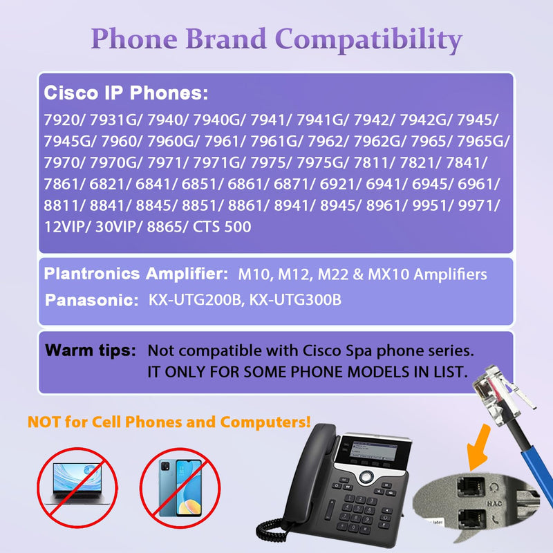 Callez RJ9 Phone Headset with Noise Cancelling Mic & Mute Switch, Corded Telephone Headset for Cisco 8851 8845 8841 8811 7965 7962 7945 7941 7841 7821 6941 6851 Plantronics M12 Office Landline Phones Black