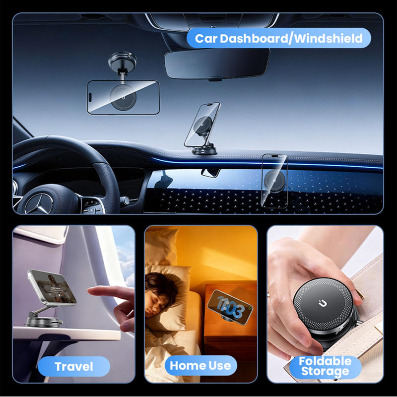 360° Adjustable Radio Magnetic Suction Phone Holder + MagSafe Car Mount for iPhone 17/16/15/14/13/12, Air Plus & More – Perfect for Cars, Kitchen, Bedroom, Gym Wireless Charging