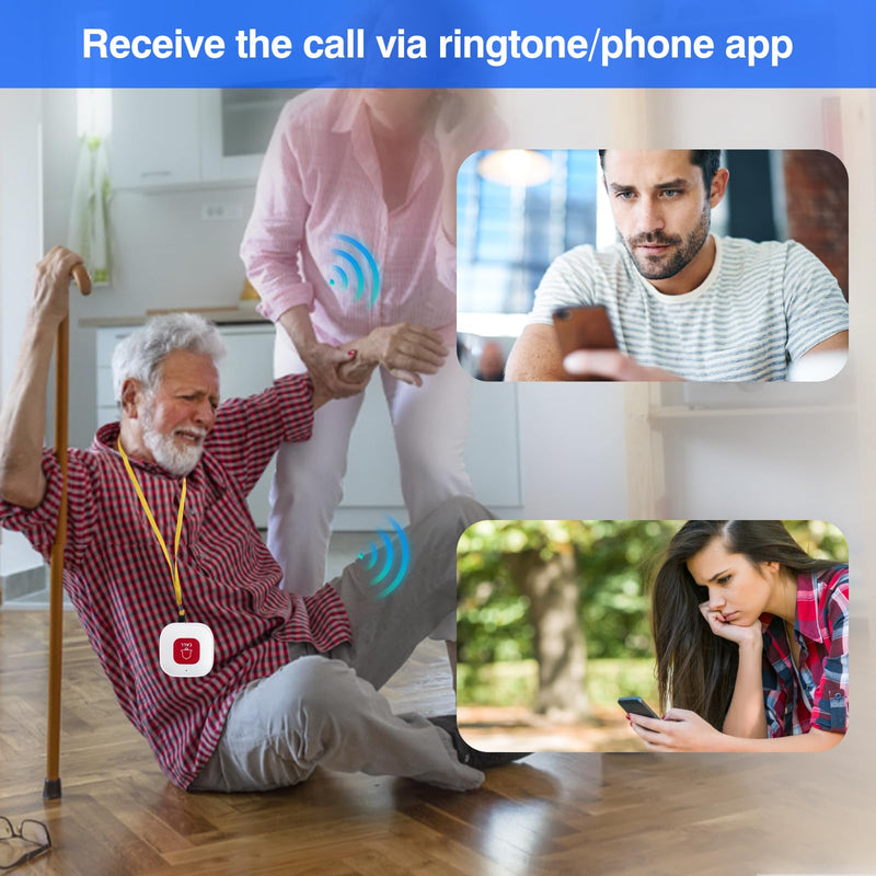 WiFi Elderly Monitoring, Caregiver Pagers Life Alert Systems for Seniors no Monthly Fee, 1 Receiver & 2 Panic Button, Compatible with Tuya Smart/Smart Life APP (Only Supports Wi-Fi 2.4GHz ) 1 Receiver+2 Button