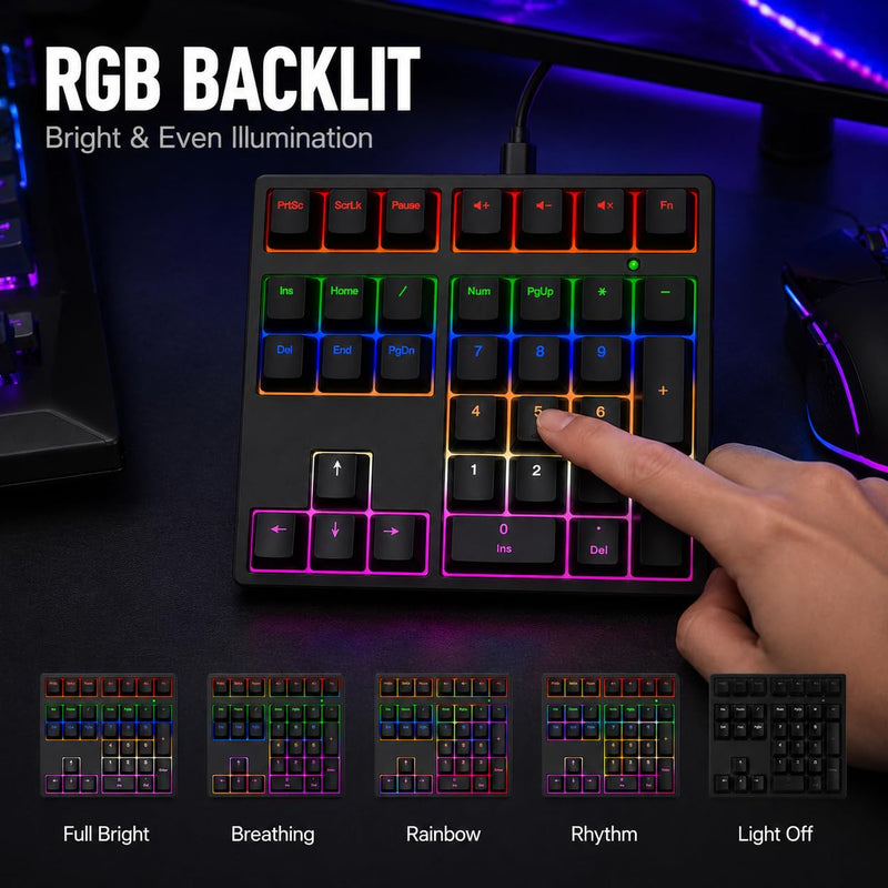 Diyeeni Mechanical Numeric Keypad, 34 Keys Black | Mechanical USB Wired Numpad, RGB Backlit, 15° tilt Ergonomic Number Pad, for Laptop Desktop Computer PC