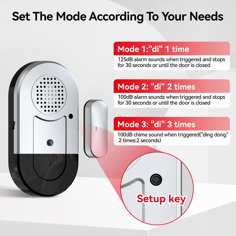 Sanjie Door Window Alarms - 5 Pack,125dB,Volume Control,Window Door Open Alarm Sensors for Kids Safety/Dementia/Pool,Wireless Sensors Keep Your Home Security,Easy to Install,Long Battery Life silver