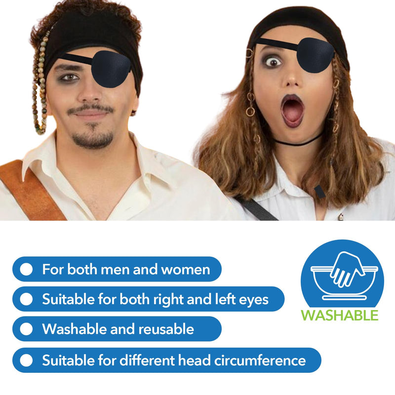 Eye Patch,2Pcs Eye Patches for Adults,Adjustable Lazy Piratel Eye Patch for Left or Right Eyes, Reusable Eye Cover for Cosplay Pirate Costume
