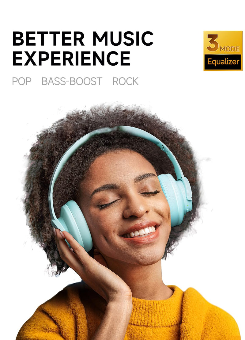 Picun B8 Bluetooth Headphones Over Ear, 120H Playtime Wireless Headphones with 3 EQ Modes Low Latency, Hands-Free Calls, Deep Bass Headphones for Travel Home Office Cellphone PC (Cyan) Cyan