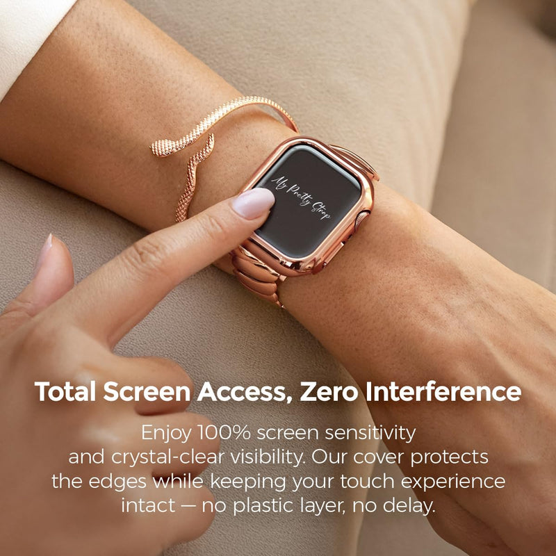 My Pretty Strap Rose Gold Apple Watch Band & Glossy XOXO Protective Case Bundle – Elegant Stainless Steel Strap & Luxury Metal Cover for Apple Watch Series 1-11, SE & Ultra (42MM) Mermaid
