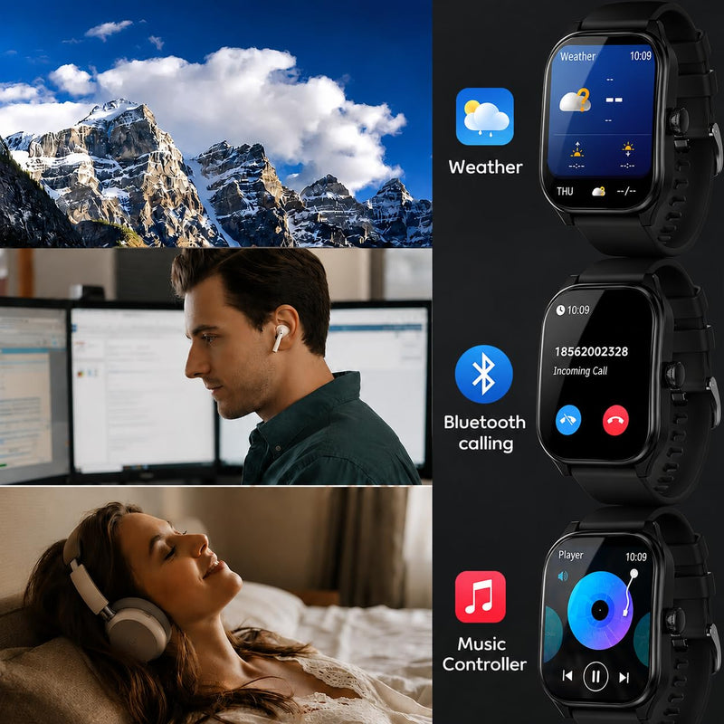 AOLON Curve Smart Watch, 2.01" Curved Screen Bluetooth Call IP68 Fitness | 7-Day Long Battery Life, HD Large Display Sleep Heart Rate Blood Oxygen Monitoring Black 2.01 Inches
