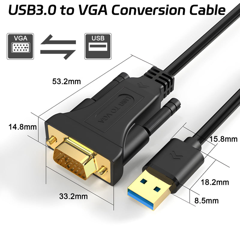 [AUSTRALIA] - LBSC USB to VGA Adapter for Monitor，USB to VGA Adapter，USB 3.0 to VGA Male 1080P Monitor Display Video Adapter/Converter Cord,Compatible with Mac OS Windows XP/Vista/10/8/7, 5FT 
