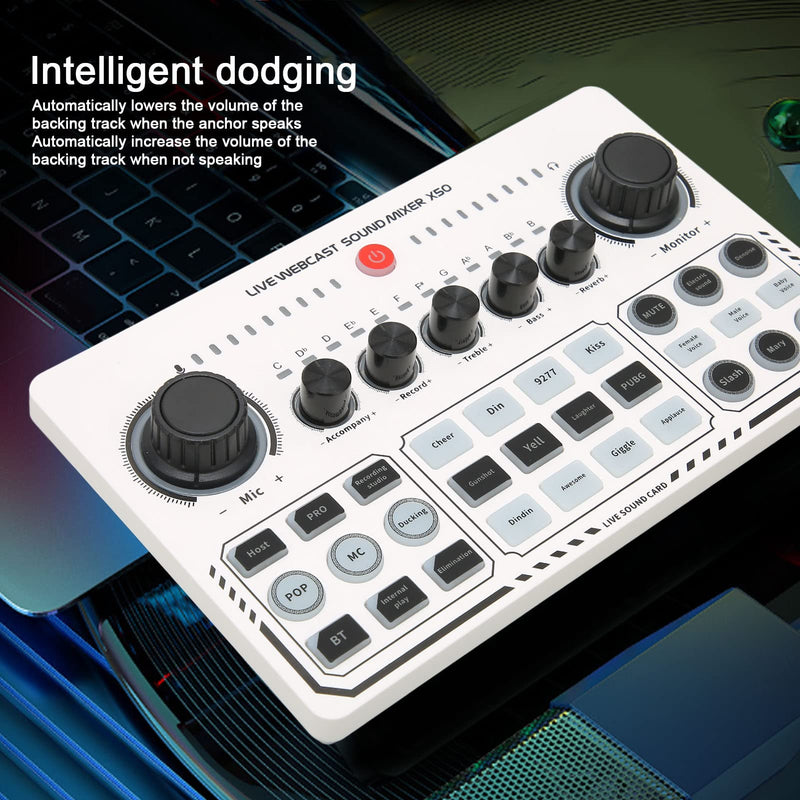 Portable Mixer,Professional Live Sound Card,Knob Design,Support for 12 Kinds of Warming Sound and a Key Mute,with Double Call Simple Port Design,Support for Two People Live at The Same Time