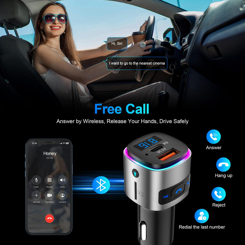 [AUSTRALIA] - (Upgraded Version) FM Transmitter Bluetooth, SONRU Bluetooth Car Adapter [PD 30W & QC3.0 18W], Wireless FM Radio Transmitter, Hands-Free Calling, Siri Google Assistant, TF Card 