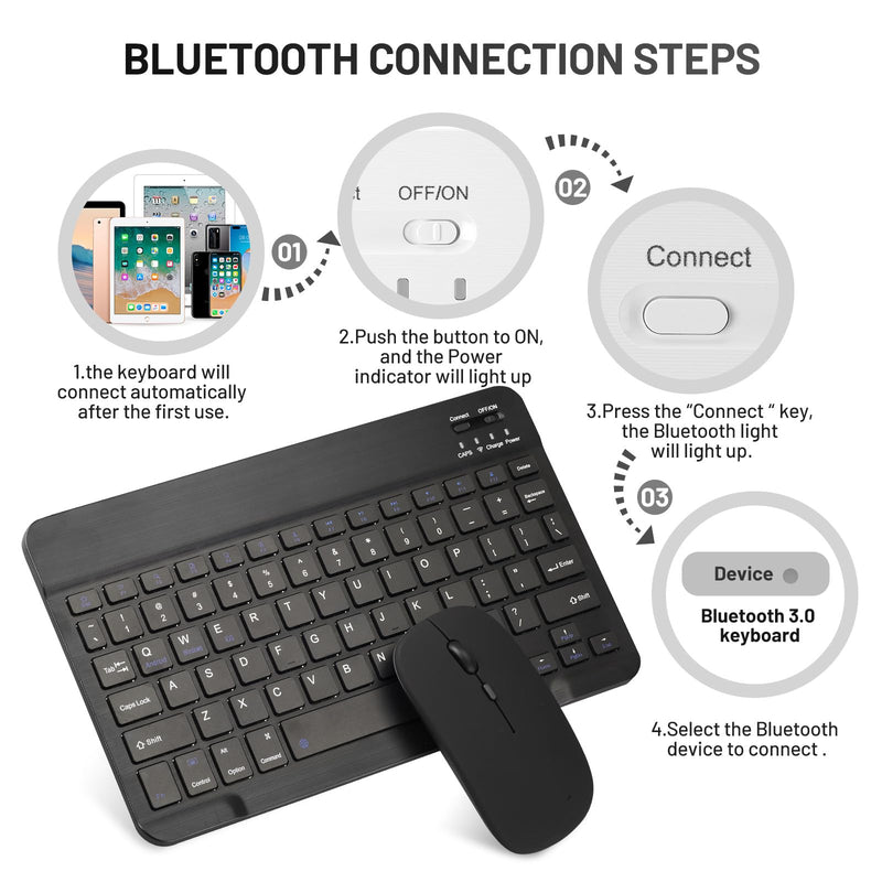 Ultra-Slim Bluetooth Keyboard Portable Mini Wireless Keyboard Rechargeable for Apple iPad iPhone Samsung Tablet Phone Smartphone iOS Android Windows (10 inch Black)