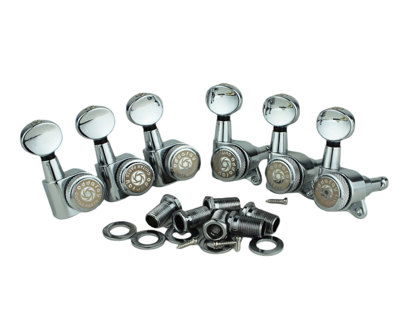 [AUSTRALIA] - 6 In-line Guitar Locking Tuners 6 Right Hand – 1:18 Gear Ratio Lock String Tuning Key Pegs Machine Heads Set with Oval Shaped Knob Replacement, (E-105SP, Chrome) 6 for Right 