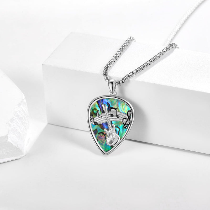 Guitar Pick Necklace 925 Sterling Silver Guitar Plectrum Pendant Necklace Stainless Steel Chain Guitar Pick Musical Guitarist Gifts for Women Men
