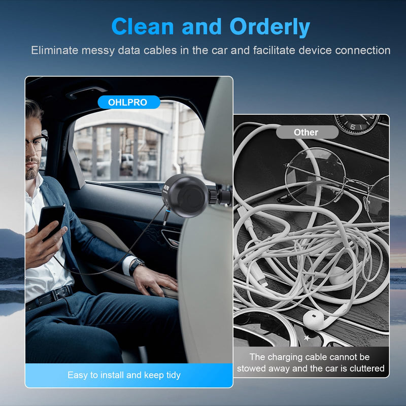 OHLPRO 2 in 1 Backseat Car Charging Station Box, 45W Fast Charge Multi Retractable Car Charger for Uber Chargers for Passengers, for iPhone/Samsung and Tablets - Headrest Bars Car