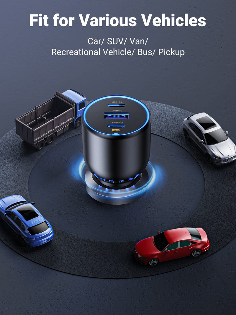 UGREEN 130W USB C Car Charger, PD 100W +PD 30W Type C Car Charger Adapter, Fast Charging Car Charger Compatible with iPhone 15 15 Plus 15 Pro 15 Pro Max, Galaxy S24 S23 Ultra, iPad, MacBook, and More