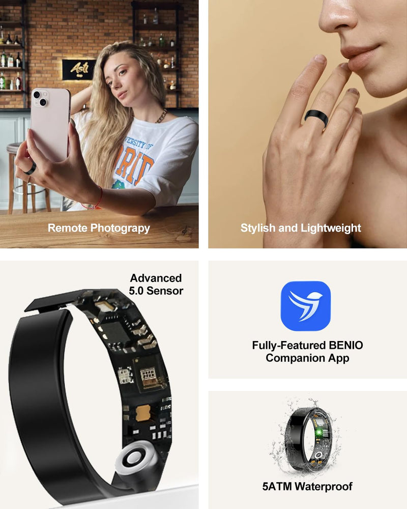 BENIO Gen4 Smart Ring Health & Fitness Tracker Step Counting | 2026 Upgraded,for Women Men, Waterproof, Heart Rate,Blood Oxygen,Sleep Monitoring,Step Counting,No Subscription Black 10#