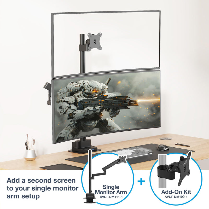 AVLT Single 40 Inch Monitor Head Add-On Kit for Pole Top Mount – Black | Fits Ultrawide Screen, Supports 26.4 lbs (12kg), For 1.38" (35mm), VESA Compatible, Workspace Upgrade Extension Arm Black-Add-On