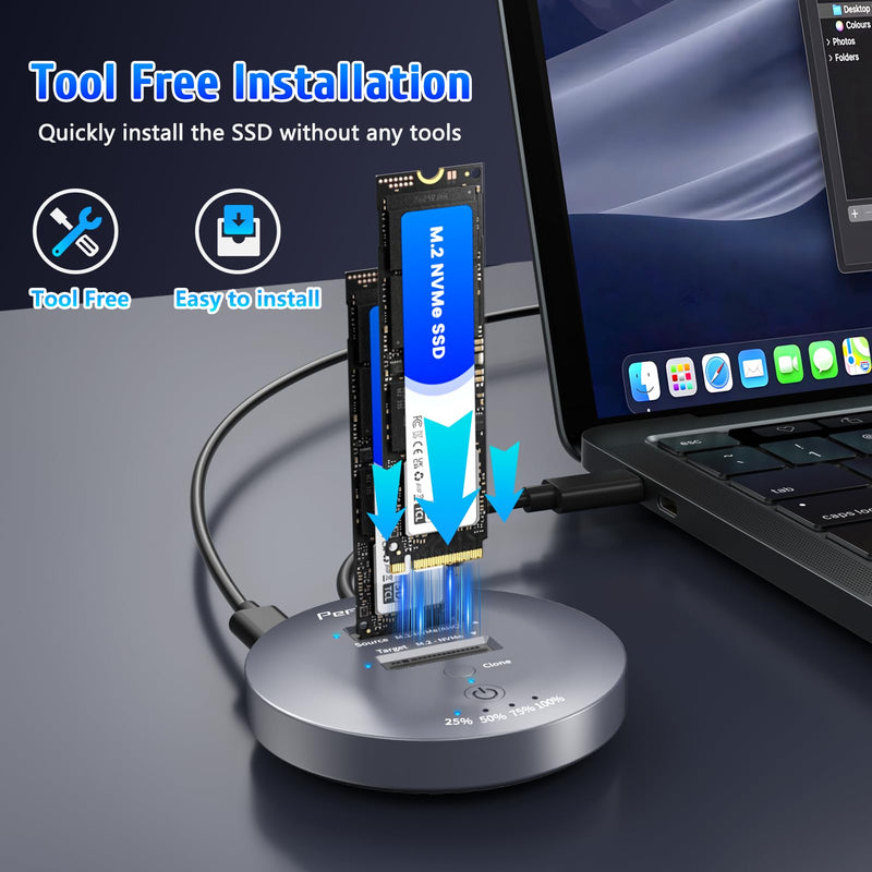M.2 NVMe SSD Cloner Dock,10Gbps Dual-Bay NVMe to USB Enclosure 16TB | Supports Offline Clone,UASP,USB 3.2 Gen 2,M.2 Docking Station for SSDs Size 2230/2242/2260/2280/22110,Support 2x8TB