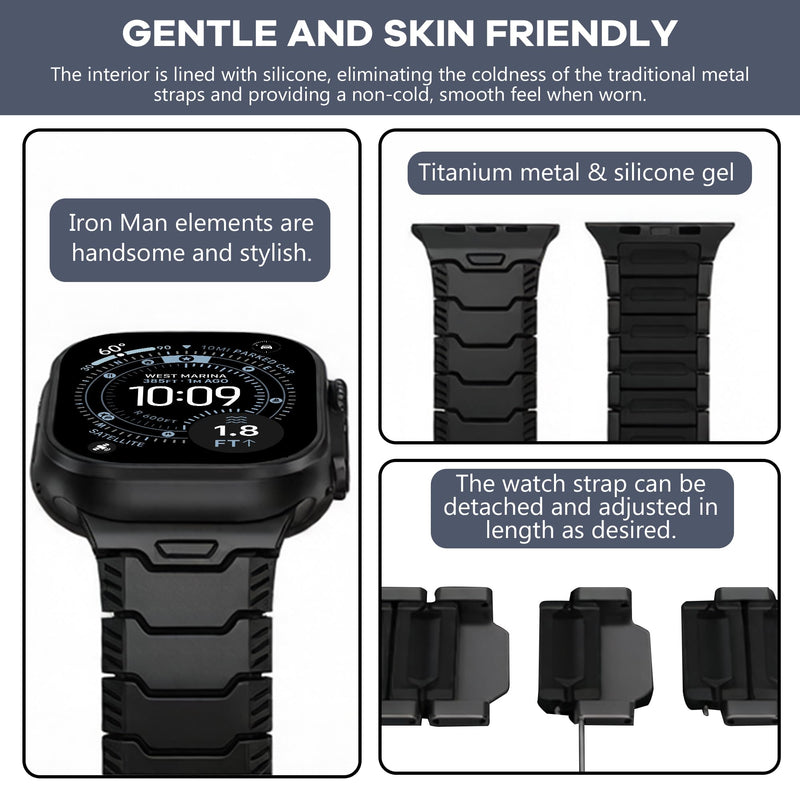 Titanium Watch Band Compatible with Apple Watch Ultra 3/2/1 (49mm) & Series 11/10 46mm 45mm 44mm 42mm SE 3/2/1 9 8 7 6 5 4, Lightweight Military-Grade Durable Metal Strap,Premium Color Match for Men Black&Black
