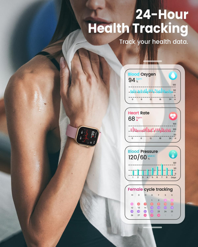 Smart Watch for Women for iPhone Android:1.85" Smartwatch Fitness Tracker | Make/Answer Call Sleep Heart Rate SpO2 Blood Pressure Monitor IP68 Waterproof 120+Sport Mode 1000mAh Battery 2Bands Pinksand 1.85