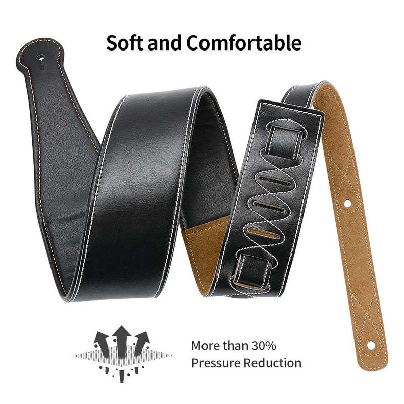 [AUSTRALIA] - Leather Guitar Strap, 3.15" Genuine Leather Guitar Strap with Suede & Leather Lined for Bass, Electric Guitar and Acoustic Guitar (Black) Black 