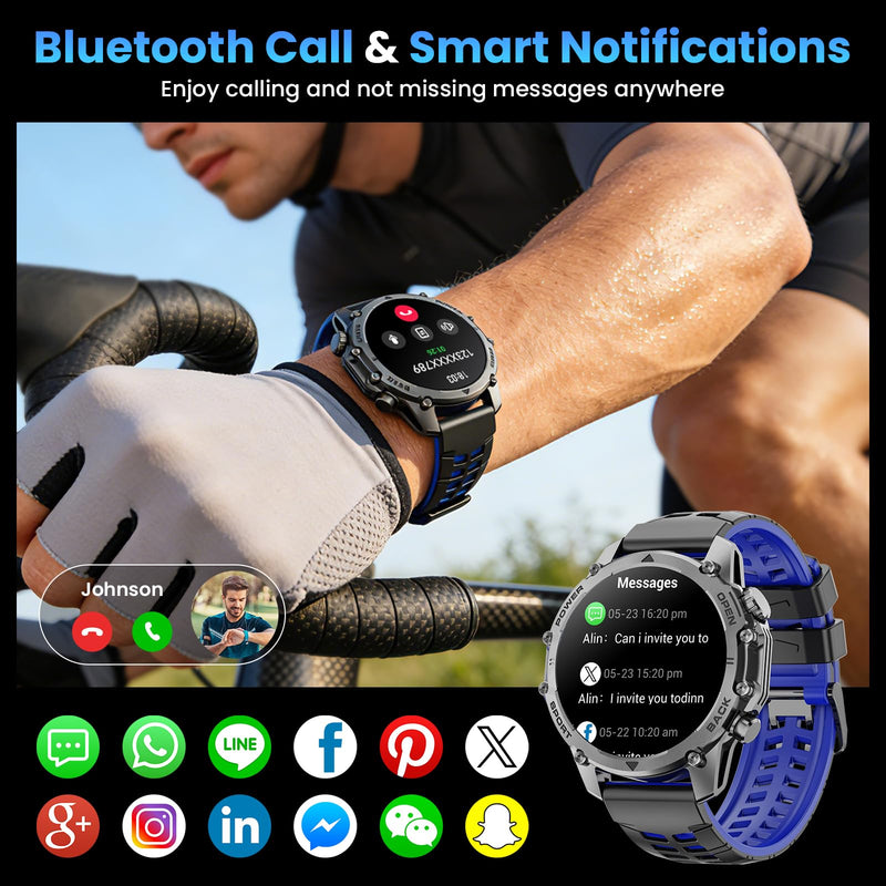 Hwagol Smart Watches for Men (Call/Notification),1.52''HD Military Smart Watch with Heart Rate/Sleep Monitor/Pedometer for Android and iOS,DIY Design Fitness Tracker,1 Pack with 2-Piece Look Set orange-blue