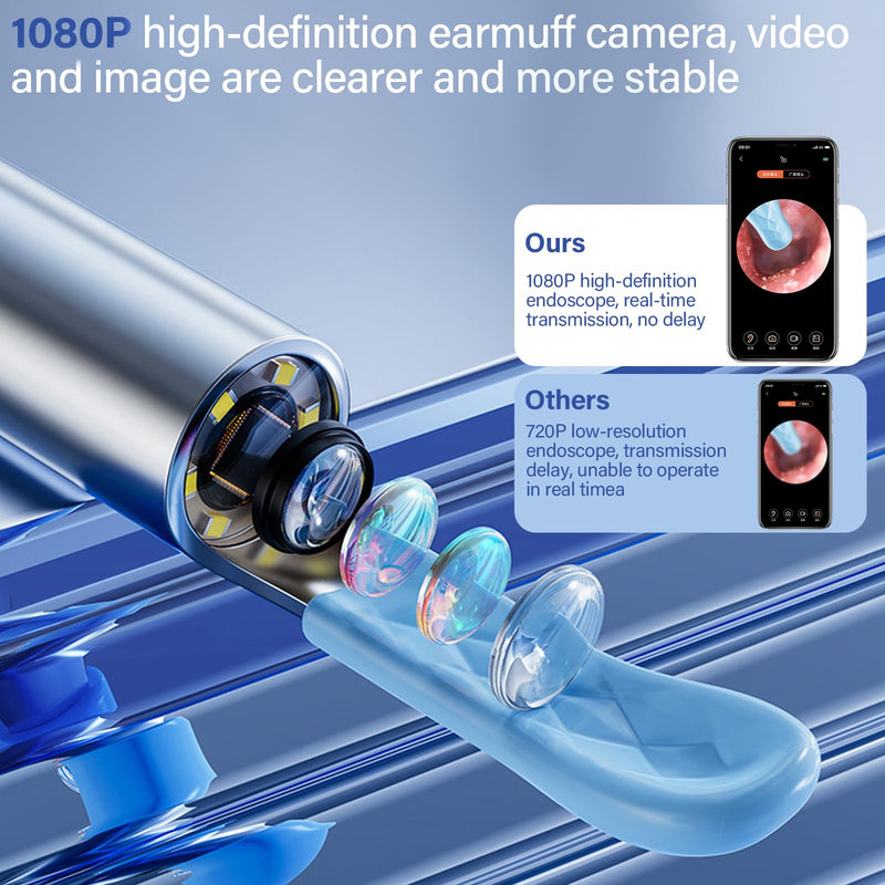 Pavlleen Ear Wax Remover Otoscope, with 6 LEDs and 3.5 mm Lens, IP67 Waterproof Otoscope, 360° Wide Angle Otoscope Camer, WiFi Ear Cleaner, Ear Cleaning for iPhone, iPad and Android Smartphones