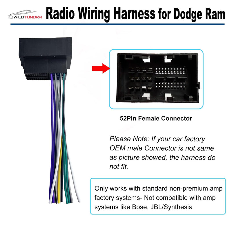 Radio Wiring Harness for Chrysler 2015-2020 Dodge 2013-2016 Jeep 2014-2020 Ram 2013-2019, 52Pin Aftermarket Car Stereo Wiring Harness Install Kit with Antenna Adapter for Pacifica Dart Grand Cherokee 52-Pin, with AMP Antenna Adapter