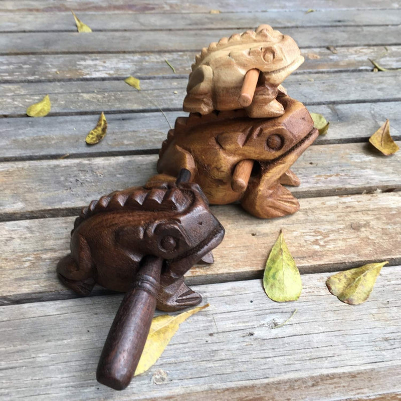 Percussion Instruments Wooden Frog Medium Size 4.8 Inch, 4 Inch and 3 Inch Family Wood Frog Guiro Rasp Musical Instrument Tone Block Musical Instrument Home Office Decoration
