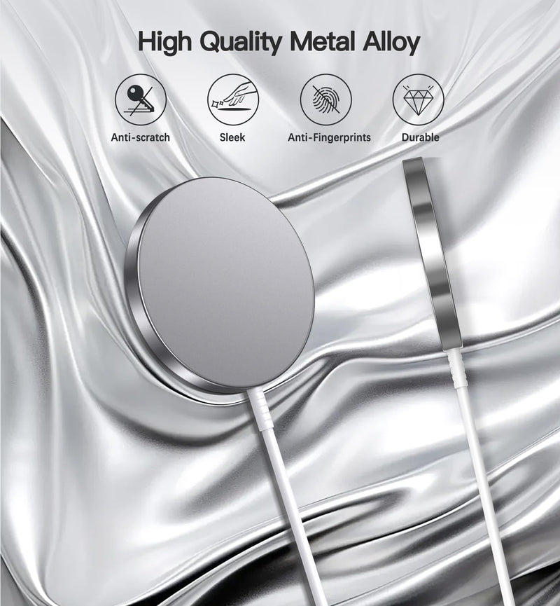 [AUSTRALIA] - Magnetic Wireless Charger 15W Fast Mag Safe Charger for Cell Phone 16 Pro Max/16 Pro/16 Plus/16/15/14/13/12 Series 2 Pack Charging Pad for AirPods 3/2/Pro 2/Pro Mag-Safe Original Replacement Silver magnetic charger 