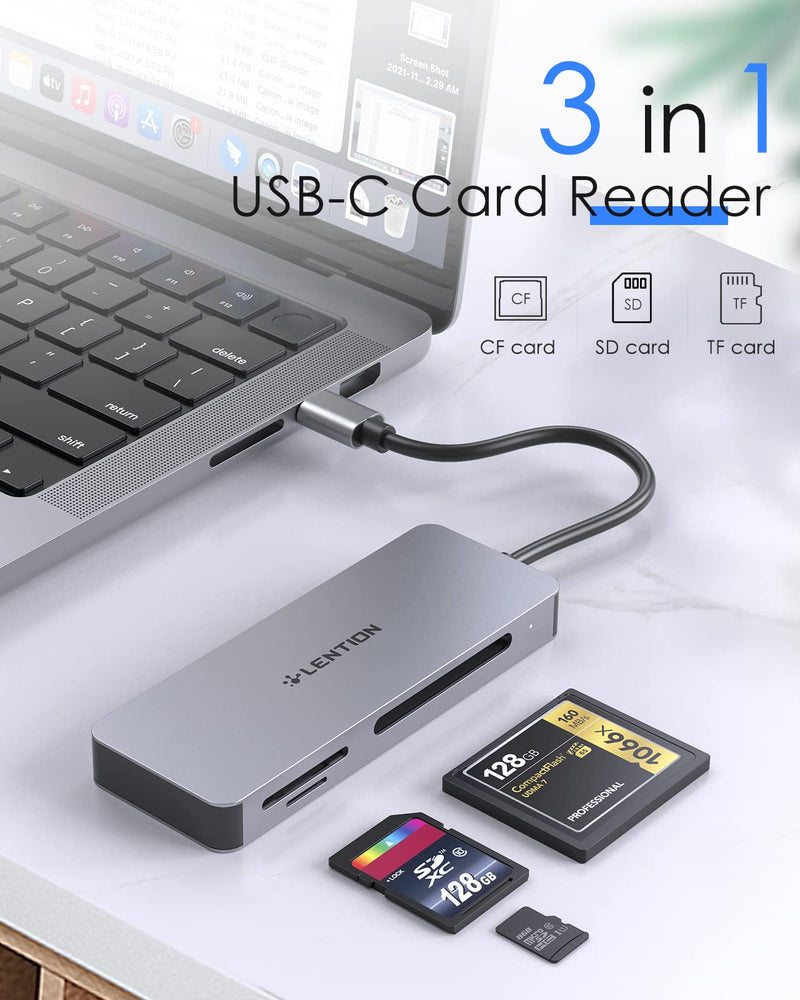 LENTION USB C to CF/SD/Micro SD Multi-Card Reader, SD 3.0 Card Adapter Compatible 2021-2016 MacBook Pro 13/15/16, New Mac Air/iPad Pro/Surface, Samsung S20/S10/S9/S8/Plus/Note (CB-C12, Space Gray)