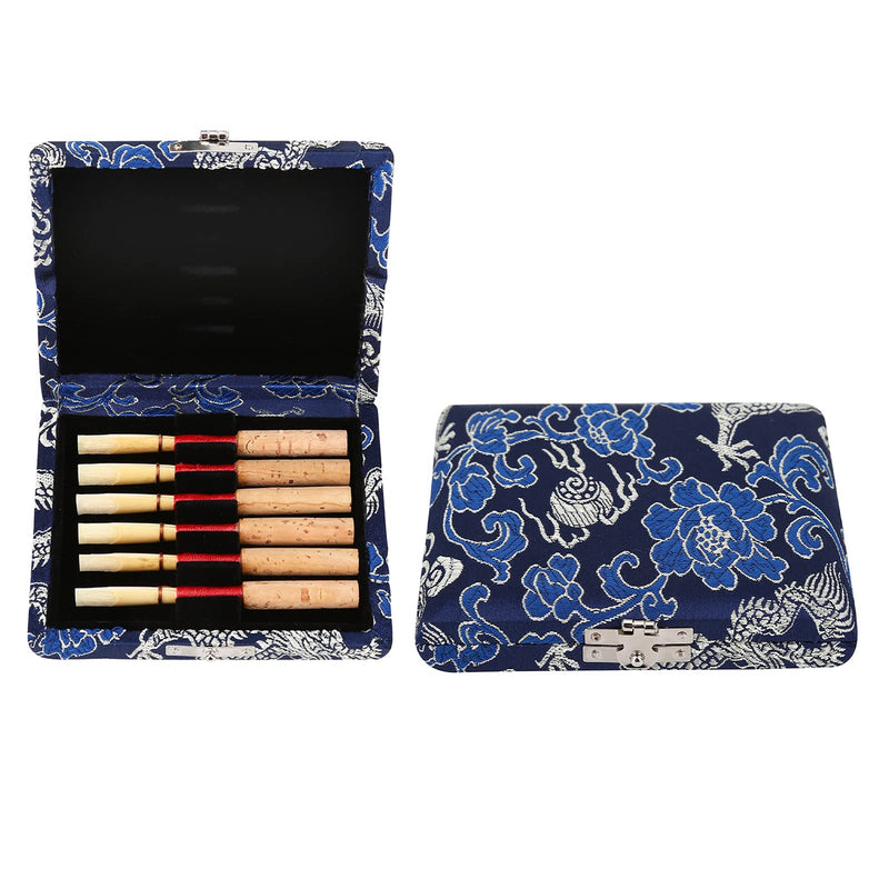 [AUSTRALIA] - 6pcs Oboe Reeds Case, Portable Wooden Silk Cloth Cover Case Holder Storage Box for Oboe Equipment (Blue) 