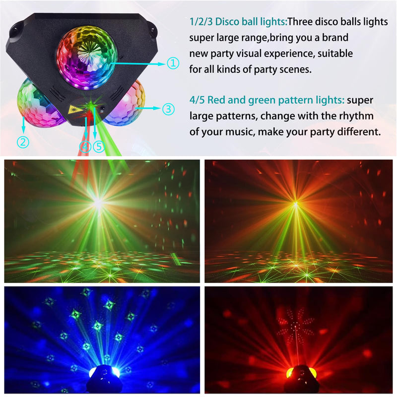 DJ Party Lights Disco Ball Light,Sound Activated Disco Lights+Red and Green Pattern Lamp Strobe Lighting for Home Club Karaoke Christmas Halloween Birthday Wedding Dancing