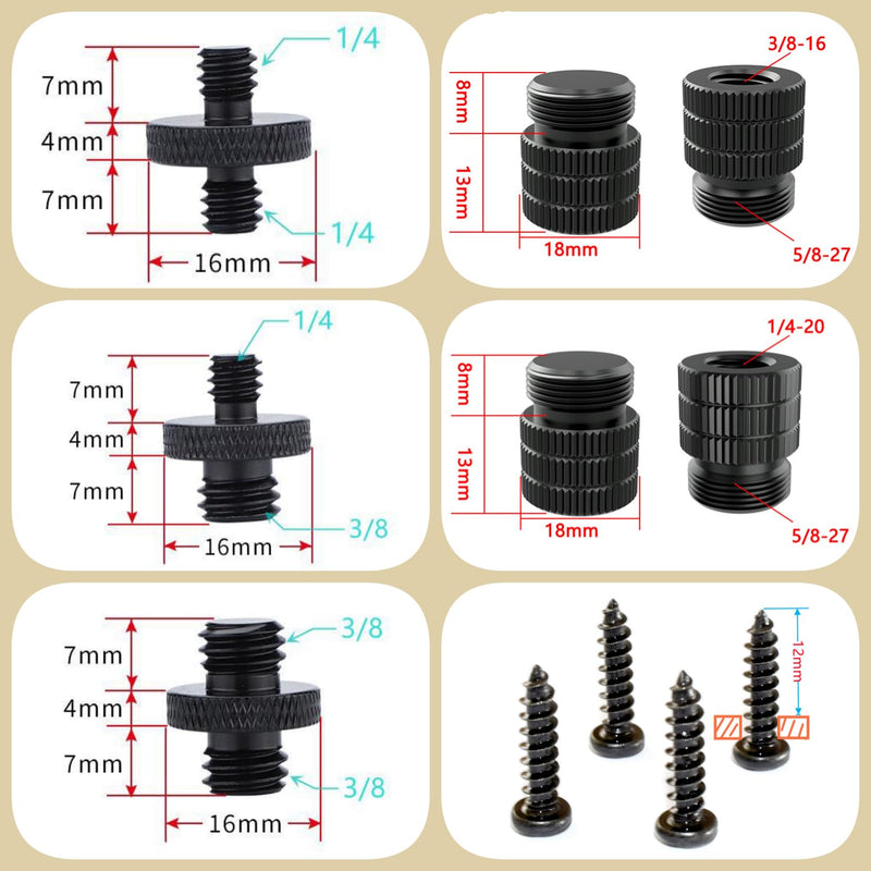 2PCS Camera Adapter Mount Multifunction Desktop Microphone Flange Mount Male 1/4-20 and 3/8-16 and 5/8-27 Inch Female Mic Monitor Mount