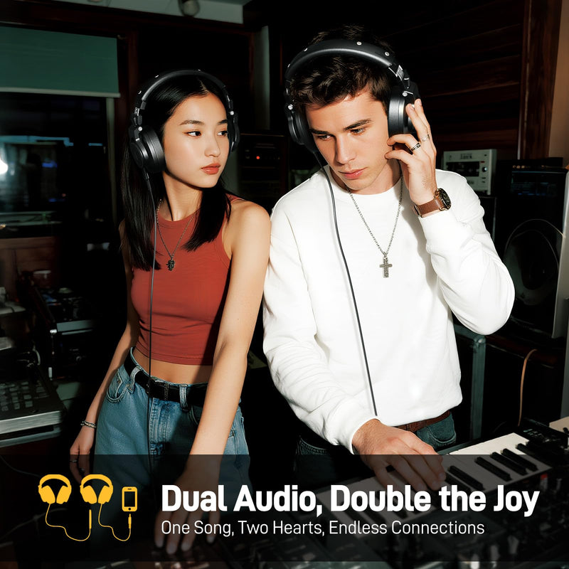 MAONO MH700 Wired Studio Headphone for Podcast Recording DJ Mixing Monitor | Professional Close Back Over Ear Stereo Headset w/ 50mm Driver & 3.5mm to 6.35mm Jack for Computer Guitar AMP Piano Keyboard Black