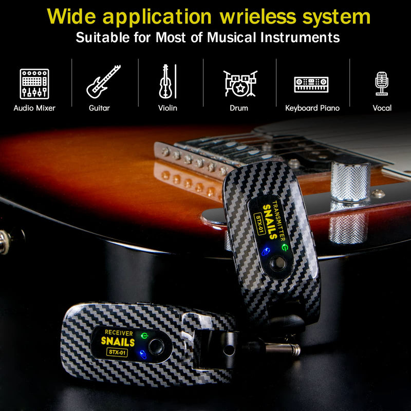 2.4GHZ Wireless Guitar System, Rechargeable Digital Wireless Guitar Transmitter Receiver with 4 Channels and Long Battery Endurance for Electric Guitar Bass 2.4Ghz Yellow