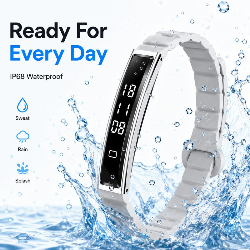 Smart Health Bracelet for Women & Men, Heart Rate Monitor, Blood Oxygen & Sleep Tracking, Step Counter, iOS & Android Compatible and No Subscription Fee Grey with Magnet Strap