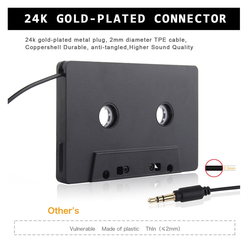 ASHATA Car Audio Cassette Adapter, 3.5mm Auxillary Cable Cassette Receiver,Stereo Audio Tape Converter, Cassette Tape to Aux Adapter,for Vintage Car,Radio