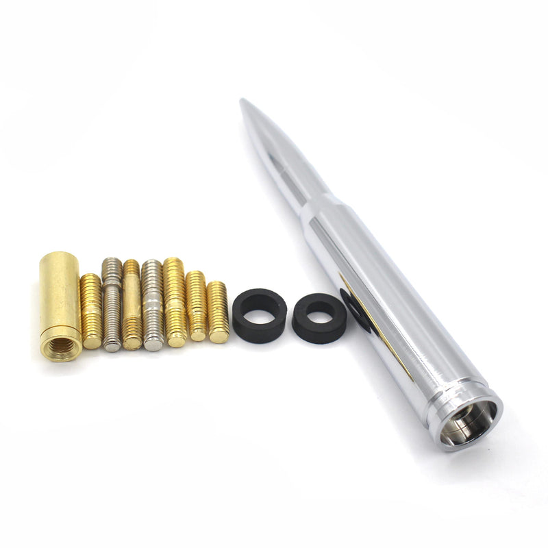 Chrome Stubby Antenna mast 50 Cal Fit for car Track Antenna Delete Replacement, Ford F150 F250 F350 RAM 1500 2500 GMC Denali Chevy Pick-up Chrome