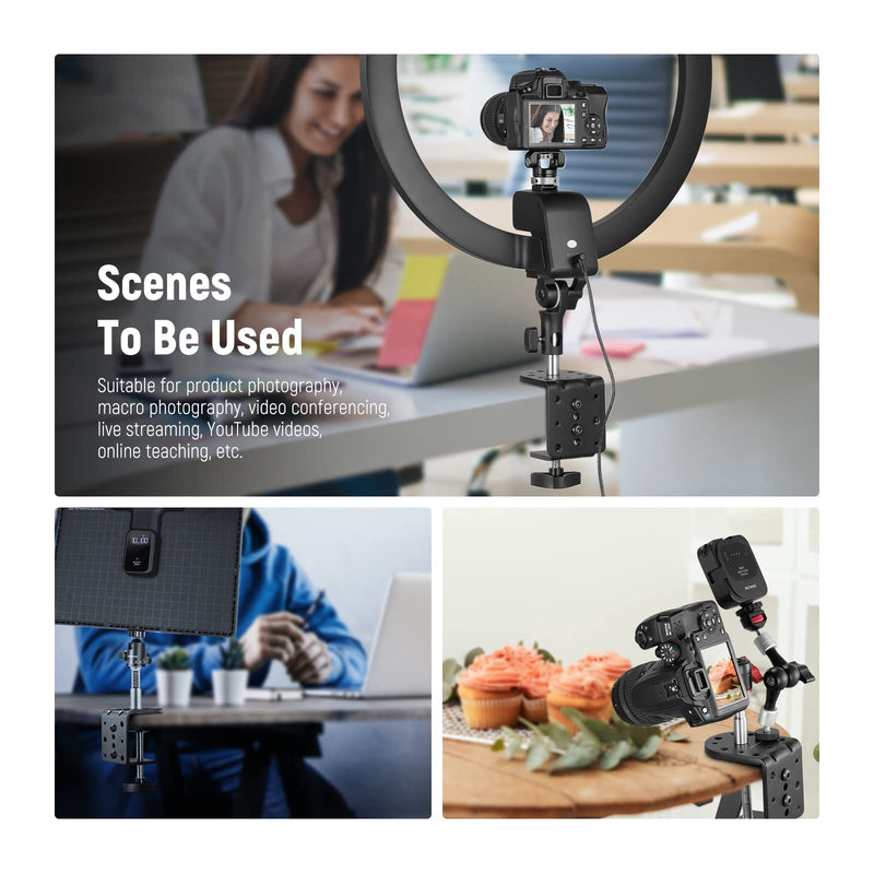[AUSTRALIA] - NEEWER Heavy Duty C Clamp with Mounting Column for Light Stand, Adjustable Metal Desk Clamp with 1/4" 3/8" Screws for Ring Light LED Video Light Camera, Max Load 44lb/20kg, ST-CCD1 1 Pack 