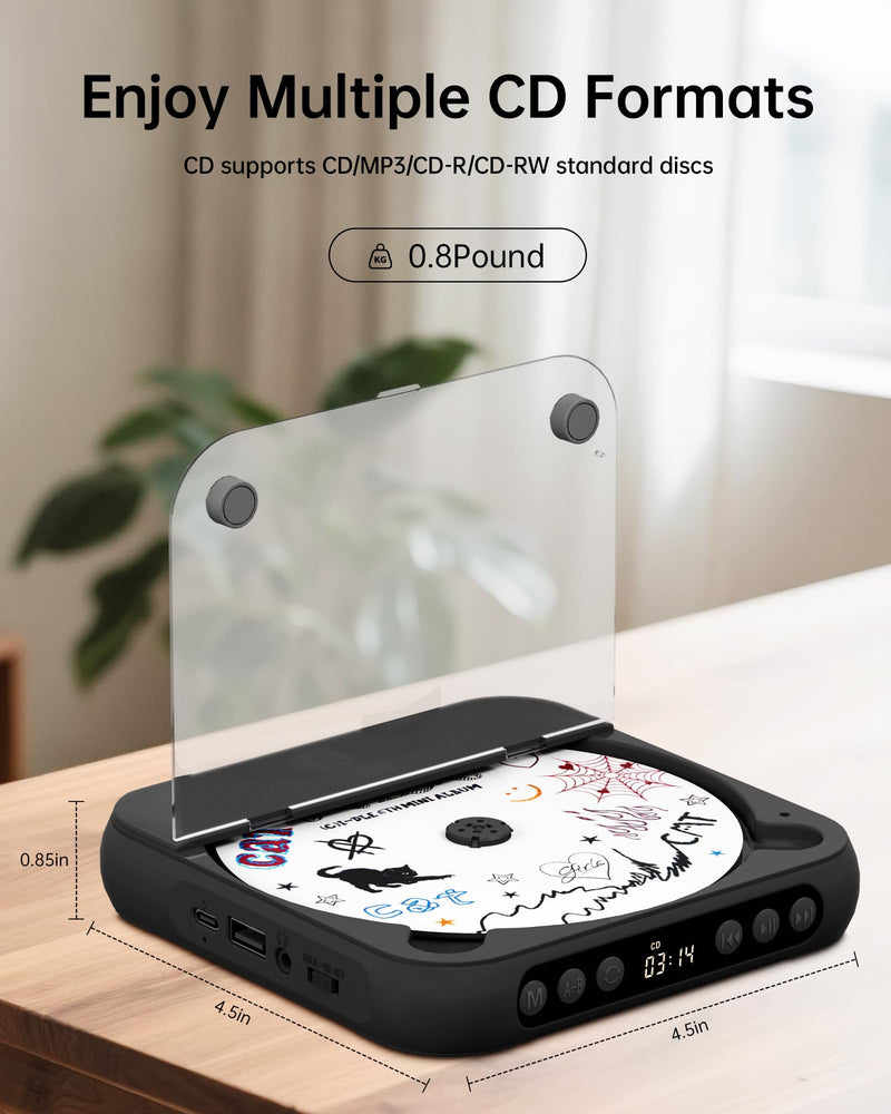 [AUSTRALIA] - ENVYCLOUD CD Player Portable with Dual Stereo Speakers, Rechargeable Portable Player with Bluetooth for Home with Headphones, Support CD/AUX/USB,Black Black 