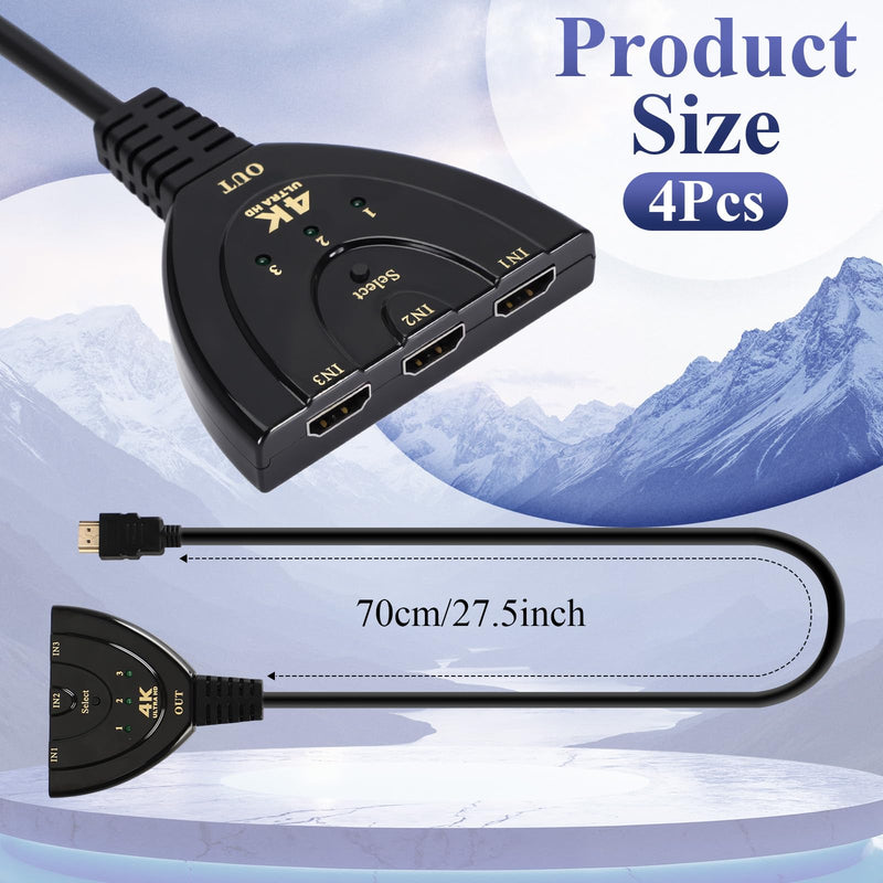 [AUSTRALIA] - Relaxweex 4 Pcs HDMI Switch 3 in 1 Out 3 Port HDMI Switcher with Pigtail Cable Splitter Hub Selector Box Supports Full HD 4k 30hz 3D 1080p Hdcp1.4 for DVD Player PC TV 