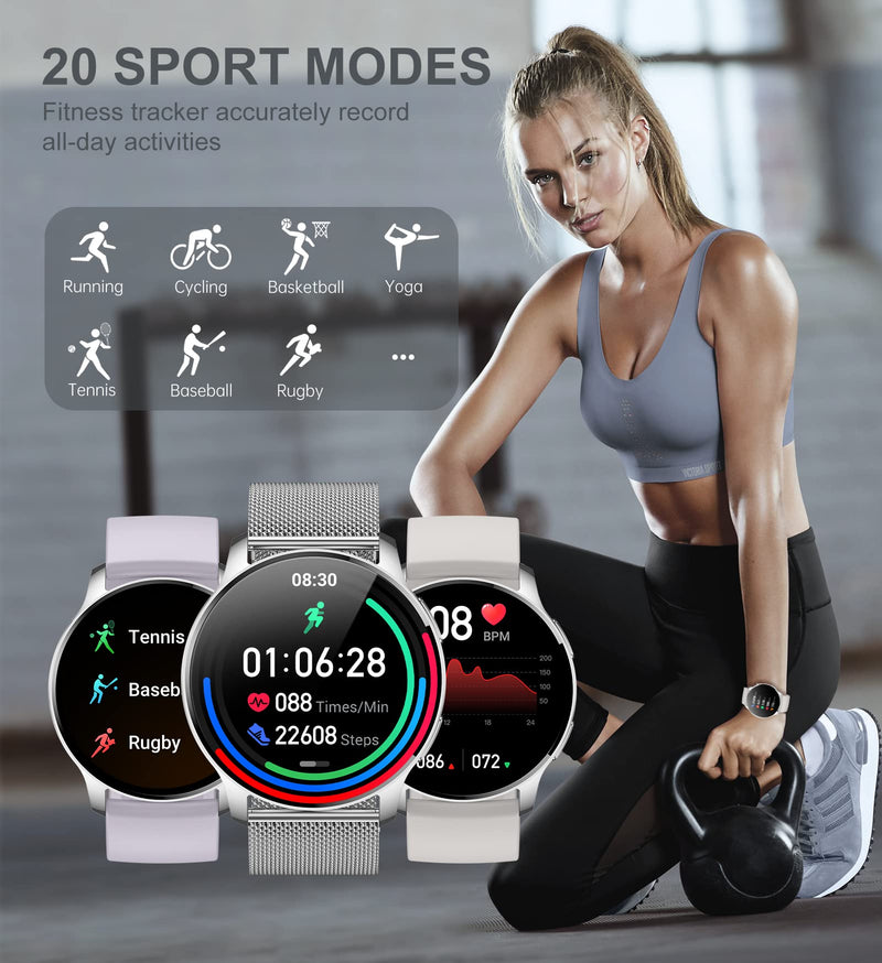 Smart Watch for Women (Answer/Make Call), Fitness Tracker for Android and iOS Phones Waterproof Smartwatch with 1.32" HD Full Touch Screen AI Voice Control Heart Rate Sleep Monitor Pedometer, Silver Silver-New