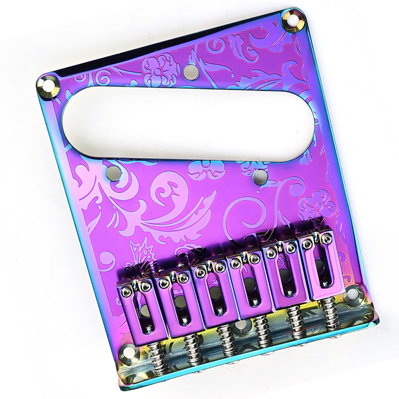 [AUSTRALIA] - 10.5mm Engraved Stainless Steel Fixed Electric Guitar Bridge Single Pickup Hole 6-string Guitar hardtail Bridge for Telecaster Tele TL Style Electric Guitar Replacement Parts (Purple) Purple 