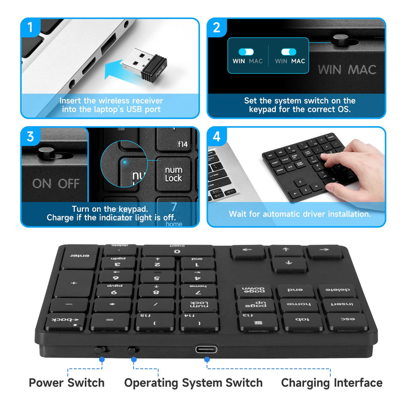 [AUSTRALIA] - havit Wireless Number Pad for Laptop, Fully Compatible with Mac OS, iPad, Windows, and Android Devices – 2.4G Rechargeable 34-Key Numeric Keypad 